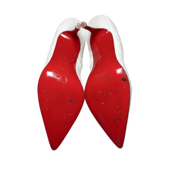Christian Louboutin White Glitter Leather Pointed Toe Heels Pumps Size 36 - Picture 5 of 6